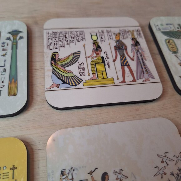 Egyptian Themed Coasters Hieroglyphics Ancient Art Design Set of 6 Foam Backing - Picture 3 of 7